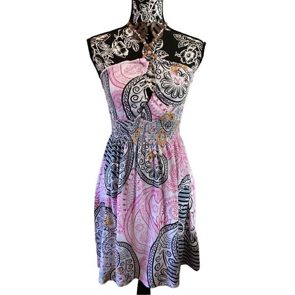 Beaded Boho Style Multicolored Halter Dress Bohemian Rainbow Pastel - Picture 1 of 8